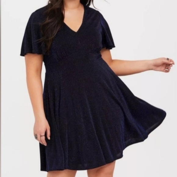 Torrid Mini Shimmer Skater Dress in Navy Women's Size 6X - Picture 1 of 8